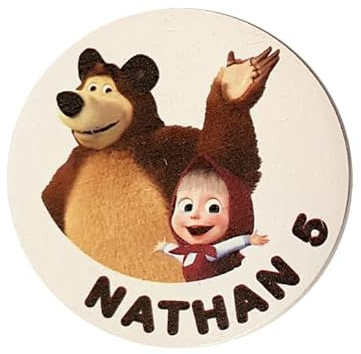 Faltec 10 pz ciondolini/calamite Masha e Orso PERSONALIZZATI a colori- decorazione bomboniere, segnaposto, nascita, battesimo, baby shower, compleanno