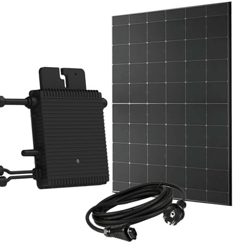 Balkonkraftwerk 460W Komplett-Set, Glas-Glas Solarmodul (bifazial) mit Hoymiles HM-400 Mikrowechselrichter, Full Black, TopCon, Schuko-Stecker mit 5 Meter Kabel- Mini-PV Anlage