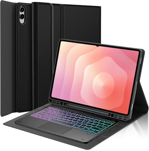 Wineecy Hülle mit Touchpad Tastatur für Samsung Galaxy Tab S11 Ultra 14.6 Zoll 2025 Tablet SM-X936B/ SM-X930, 3-Zonen 7-Farben Beleuchtung, Abnehmbare Magnetische Bluetooth QWERTZ Tastatur