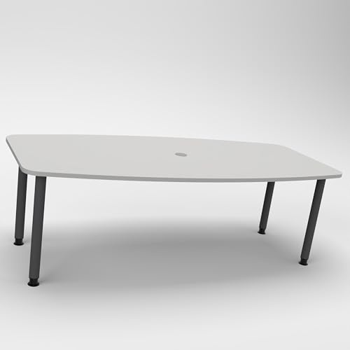 Konferenztisch KONTI 220x103 cm – ovaler Besprechungstisch in Grau mit graphitfarbenen Rundrohrfüßen & Kabelauslass, Meetingtisch für 6–8 Personen, moderner XXL-Tisch fürs Büro & Besprechungsraum