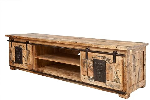 MASSIVMOEBEL24.DE Railway TV-Board 180x55x50 Mango mit Schubladen, Farbe:Natur lackiert, Größe:180x55x50 cm (BxTxH)