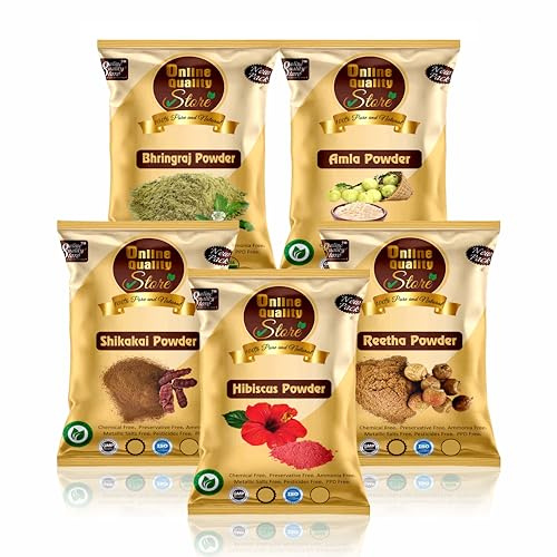 Online Quality Store Amla Reetha Shikakai, Bhringraj und Hibiskus-Pulver für das Haar, 250 g