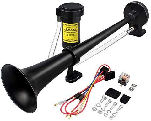 GAMPRO 12V 150db Air Horn, 18 Inches Chrome Zinc Single Trumpet Truck Air Horn with Compressor for Any 12V Vehicles Lorrys Trains Boats Cars (Black)