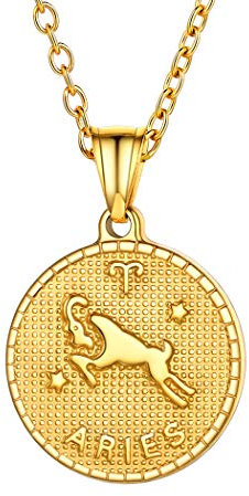 Suplight Gold Aries Coin Necklace Custom Name Jewelry Stainless Steel Horoscope Constellation Zodiac Star Sign Charm Necklace for Women Men Birthday