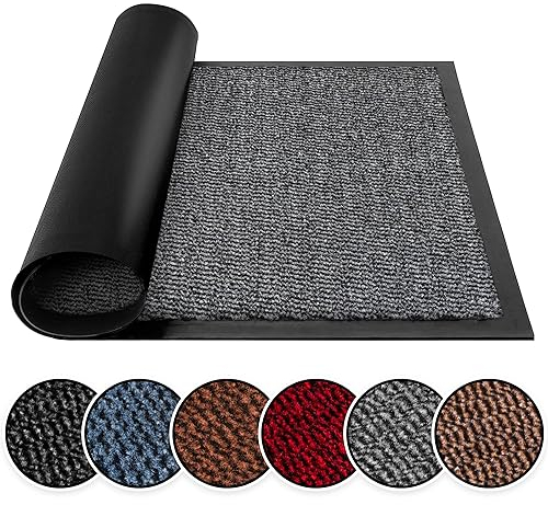 BLADO Washable Door Mats Indoor & Outdoor - Non-Slippery Heavy Duty - Stylish & Large Rubber - Perfect Dust Grabbing Doormats (Grey, 40cm x 60cm)
