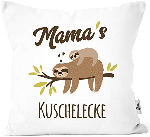 MoonWorks® Kissen-Bezug eigener Name Mama´s/Papa´s/Oma´s/Opas´s/Kuschelecke Faultier personalisierbare Weiss Unisize