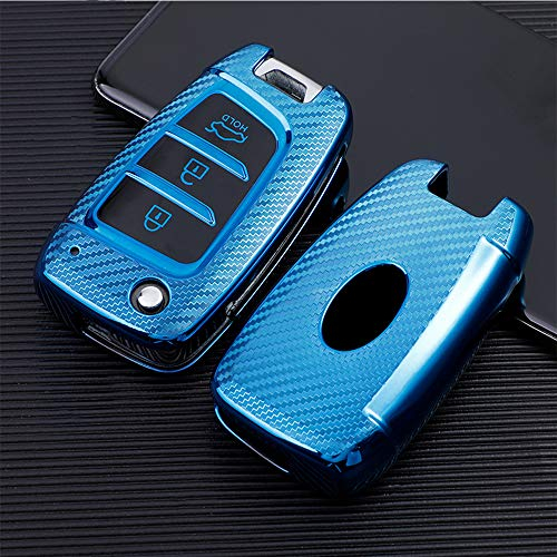 ontto 1 Stück Autoschlüssel Hülle Fernbedienung Cover für Hyundai Solaris Elantra i30 i35 i40 Tucson Kona 2015 2016 2017 2018 TPU Schlüsselhülle Schlüsselanhänger Schlüssel Schutz Etui-Blau