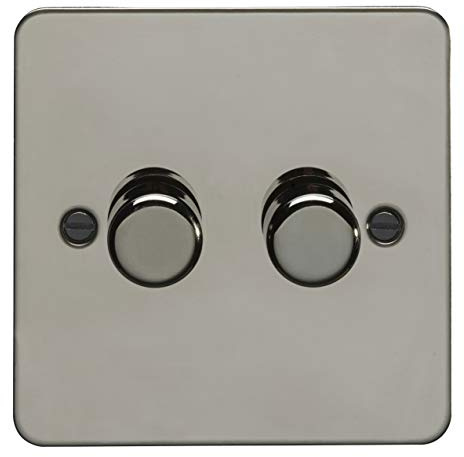 Eurolite 2-Gang-Dimmschalter, 400 W, zum An-/Ausschalten, flach, vernickelt, passende Knöpfe