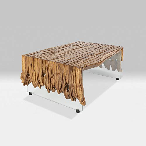 Tisch - Designer Tisch - ideboard aus Holz Massivholz mit Glas Rechteckig - Wohnzimmertisch „Ghost“ mit Glasplatte (#4) (Braun, Größe 1)