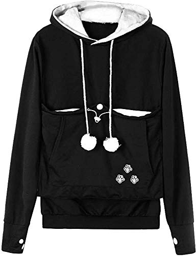 Angel ZYJ Damen Pullover Kapuzenpullover mit Katzen Hund Tasche Hundetasche Katze Sweatshirt Pulli Hoodie Kapuze Katzenpulli Beutel Langarm Herbst Winter große größen (schwarz,4XL)
