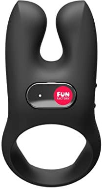 FUN FACTORY Penisring mit Vibrator NOS Black, Sexspielzeug für Männer & Paare, flexibler Premium Cock-Ring mit Dualmotor & Klitoris-Stimulator – 100% medizinisches Silikon