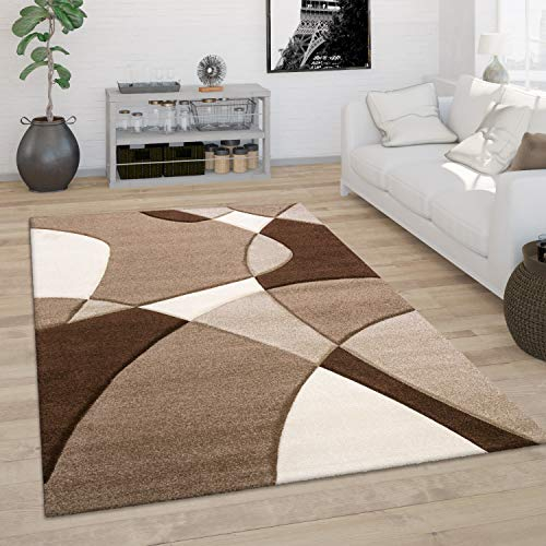 Paco Home Teppich Wohnzimmer Kurzflor Schlafzimmer Modern 3D Optik Geometrisches Muster Konturenschnitt, Grösse:240x330 cm, Farbe:Braun