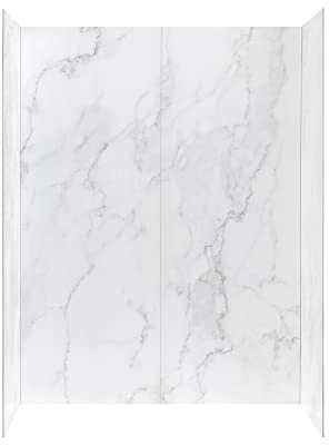 OVE Decors Arroyo 60 x 32 in. Solid Surface Alcove Bathroom Shower Wall Panels Kit, Carrara Marble Finish, Waterproof, Easy Glue-Up, Fits Walk In Shower Kits, Shower Stall Kit with Shower Niche.