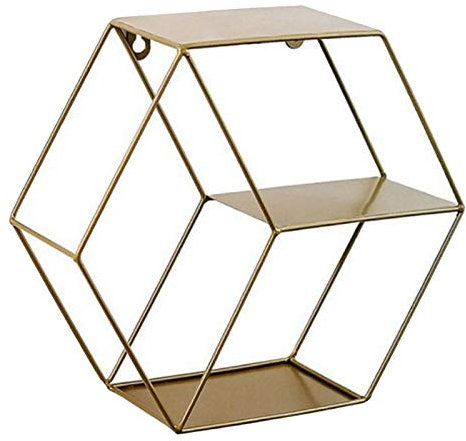 perfk Wandmontage Sechseckige Schwimmende Regale Lagerung Schmiedeeisen Wandregal für Schlafzimmer, Aufenthaltsraum, Badezimmer, Küche Und, Goldene