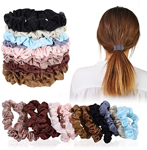 Molain Skinny-Haargummis aus Satin, elastisch, rutschfest, Pferdeschwanz-Halter, Seide, Haarband, Zubehör-Set für Damen und Mädchen, mehrfarbig