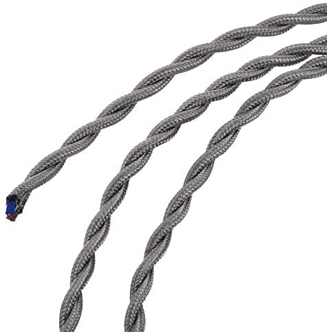 sourcing map Cable eléctrico de tela trenzada de 2 núcleos de 18 AWG, 3 metros/9.8 pies, tela tejida vintage para proyectos de bricolaje de luz colgante, gris