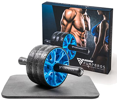 Pump Bros Premium Bauchroller mit Kniematte | Bauchtrainer Roller | Bauchmuskeltrainer | Abdominal Trainer | Ab Roller | Sixpack Trainer | Ab Wheel | Bauch Trainingsgerät | Bauchmuskeltraining