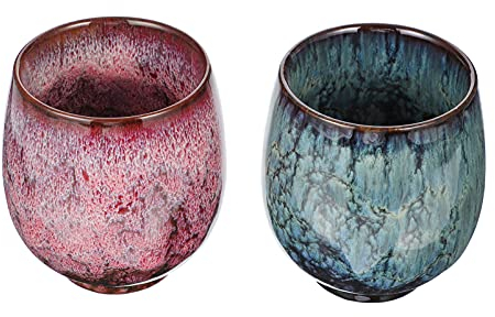 Luxshiny 2pcs Ceramic Japanese Tea Cup - Flamed Glazed Ceramic, Small Tea Cups for Gongfu, Matcha, Coffee - No Handle Design for Home & Office Use