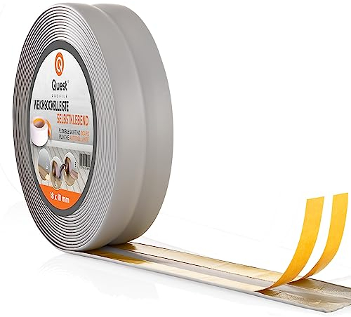 Quest Battiscopa Morbido Adesivo - 18 mm x 18 mm - Striscia di Chiusura, Nastro Sigillante Per il Bagno, Per la Cucina - PVC, Flessibile, Decorativo (Grigio, 5m)