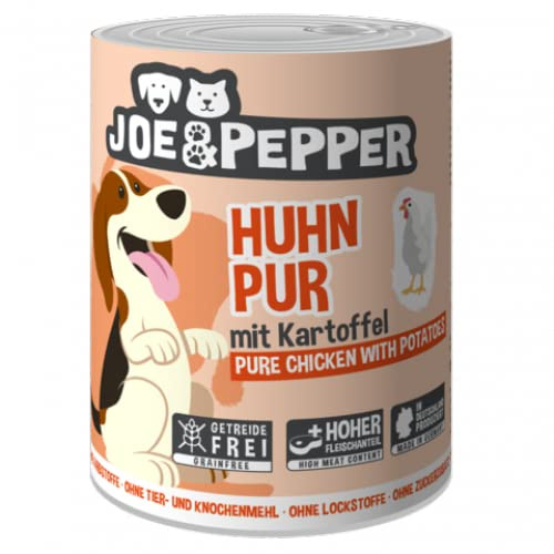 Joe&Pepper 6 x 400g Huhn Pur mit Kartoffeln | Getreidefreies Nassfutter mit 95% Huhn | Natürlich & nachhaltig aus der Eifel