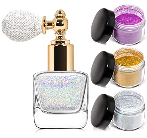NewBang Spruzzo glitter per il corpo, cipria glitterata color oro rosa, evidenziatore luccicante, cipria sfusa, trucco per corpo, viso, capelli, nail art, design 3 colori, con 1 flacone spray vuoto