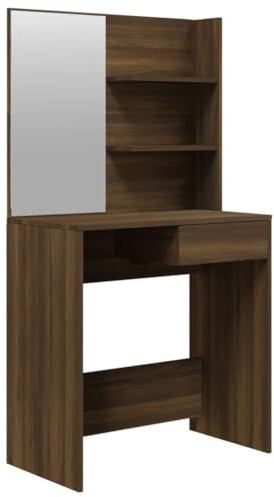 vidaXL Schminktisch mit Spiegel, Kosmetiktisch mit viel Stauraum, Frisiertisch für Schlafzimmer, Tisch Kosmetikspiegel Schminkspiegel, Braun Eichen-Optik
