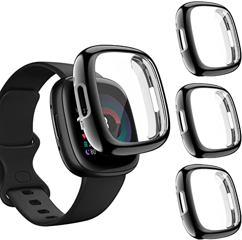 Vancle 3-Stück Schutzhülle Kompatibel mit Fitbit Versa 4/Fitbit Sense 2 Schutzfolie Hülle, TPU Ultradünner Vollschutz Gehäuse Schutz Hülle für Versa 4/Sense 2 (Schwarz x 3)