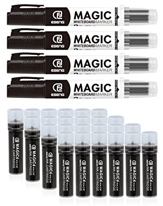 ESENG® Whiteboard Marker Magic WM-218 (4 Marker + 24 Patronen | Schwarz)