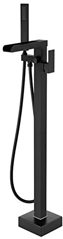 BiaoTeng Mitigeur Pour Baignoire Ilot,Robinet Baignoire Cascade Avec Douchette,Robinet De Baignoire Sur Pied Avec Douchette,Mitigeur Baignoire Ilot Noir,noir