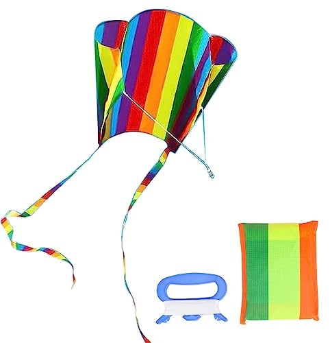 VIKY® Drachen Kinder, Rainbow Flugdrachen Kinder, Pocket Kite Medium, Einleiner Drachen Flugspielzeug Outdoor mit 30m Drachenschnur und Streifenschwänze, Lenkdrachen für Anfänger Kinder und Erwachsene