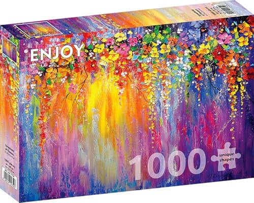1000 Pieces Jigsaw Puzzle for Adults – Matte Finish, Soft Touch, Sturdy and Unique Pieces, Tight Fit, Vivid Colors, Missing Pieces Service – Branch with Multicolor Flowers in Garden – by ENJOY Puzzle