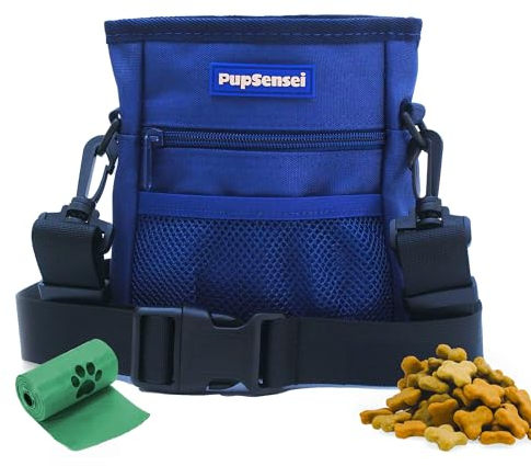 PupSensei Leckerlibeutel für Hunde, strapazierfähiges Oxford-Polyester, kein Verschütten, Magnetverschluss, Leckerlibeutel für Haustiertraining mit Metallclip, Hüftgurt, verstellbarem Gurt