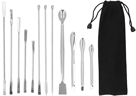 Fockety 12Pcs Stainless Steel Lab Spatula, Micro Scoop Set, Lab Spoons Spatula Tool for Gel Capsules Empty Quickly Fill Tray with Herb Powder Tamper Tools, Mixing Spatula