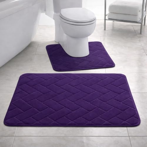 PARADISE STAR Block Badematte aus Memory-Schaum, extra saugfähig, weich und bequem, rutschfester Badezimmerteppich und WC-Vorleger-Set, Farbe Pflaume