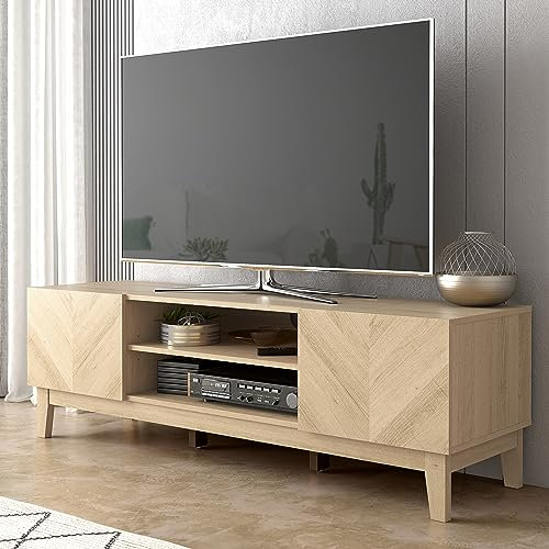 Galano Hanwell 2 Door TV Unit – 139cm Entertainment Centre for up to 65 TV – Large Storage TV Stand Cabinet for Living Room – Modern Media Console in Oslo Oak Finish