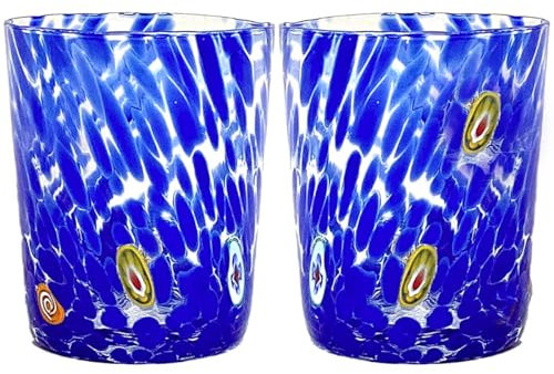Gocce di Murano 2 vasos de agua elaborados según la tradición de los artesanos de Murano, vaso soplado y hecho a mano 300 ml – Vasos de agua de cristal arcoíris lluvia