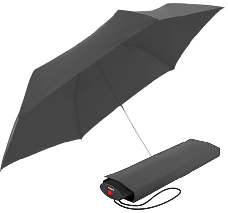 Knirps AS.050 Regenschirm, schmal, klein, manuell zu öffnen, geschlossen, kompakt, winddicht, Reise-Regenschirm für Erwachsene, 98 cm Durchmesser, einziehbarer Regenschirm mit Tragetasche, Dunkelgrau