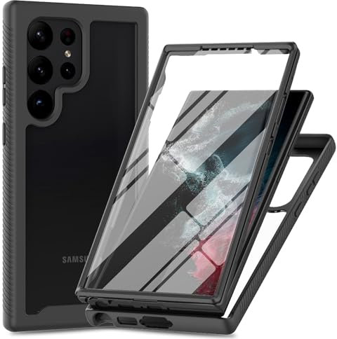 XINYEXIN Cover per Samsung Galaxy S24 Ultra 5G, Custodia Antiurto 360 Gradi Protezione Dello Schermo Incorporata, Full Body Rugged Trasparente Cover Military Armour Case - Nero
