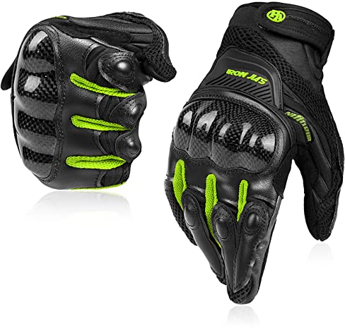 BORLENI Motorradhandschuhe Atmungsaktive Motorradhandschuhe Leder Vollfinger Knöchelschutzpolster Touchscreen Grün XXL