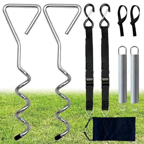 Dulepax Wohnmobil-Markisen-Spann-Set, robustes Wohnmobil-Markisenanker-Set, Wohnmobil-Markisen-Anker-Zubehör-Set, inklusive stoßdämpfender Feder, Spiralpfähle, weiche Schlaufen, vormontierte, dicke