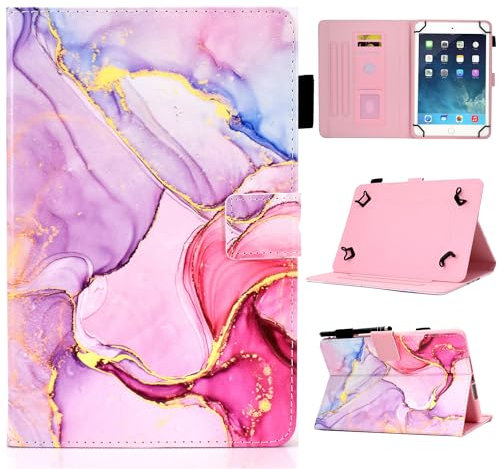 KEROM Universal 10 Inch Tablet Case, Universal 10.1 Inch Tablet Case, Cute PU Leather Folio Stand Protective Cover for 9.5-10.5 Inch Tablets, Pink Marble