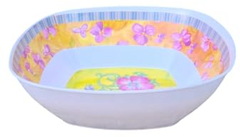 Generico Saladier en mélamine blanche avec fleurs colorées - 30 x 30 cm Hauteur 9,5 cm