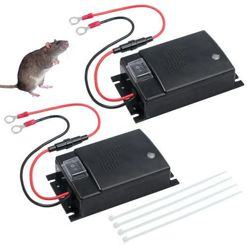 KUWUNG Auto Anti Martore,Repellente ad Ultrasuoni per Auto, 2 Pezzi Scaccia Topi Professionale, per 12V Motori Batteria, Ultrasuoni Anti Martore per Auto
