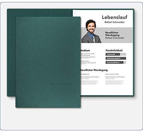 5 Stück zweiteilige Bewerbungsmappen BL-exclusivdruck® BL in Blattgrün - Premium-Qualität mit edler Relief-Prägung 'Bewerbung' - Produkt-Design von 'Mario Lemani'