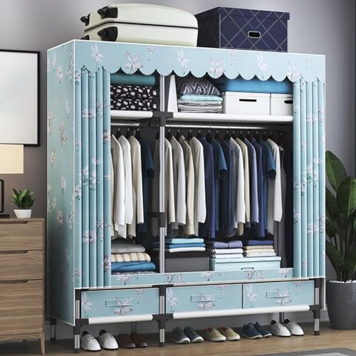 ZCFLWR Armario de Tela portátil para Dormitorio, Armario, Organizador de Almacenamiento de Ropa, Armario de Tela portátil con Barra para Colgar y Cremallera