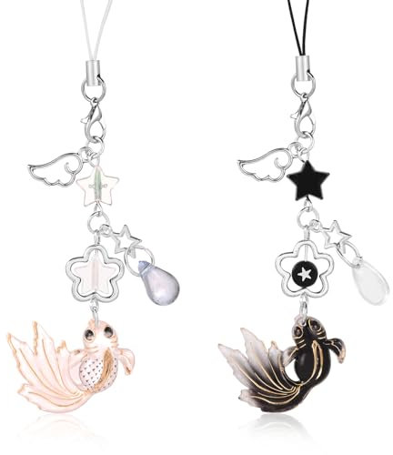 lasuroa 2 Stück Süße Handyanhänger, Stern Goldfisch Handyanhänger Ästhetik Handy Zubehör Anhänger Phone Charm für Frauen und Mädchen Handytaschen Dekor