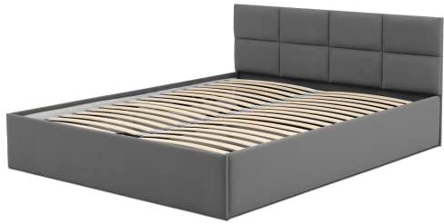Mebligo - Polsterbett 140x200 mit Bettkasten, Bettgestell, Doppelbett mit Lattenrost, Schlafzimmer Bett mit Kopfteil, Stauraumbett Monos, Bett Ohne Matratze - Graphit (Trinity 15)