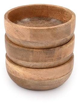 Kimona Bowl Set Acacia Wood for Kitchen Bowls for Entertaining Small Snack Bowls Set use for Dipping, Condiments, Nuts, ice Cream (12.7cm x 12.7cm x 5.08cm)(Set of 3)