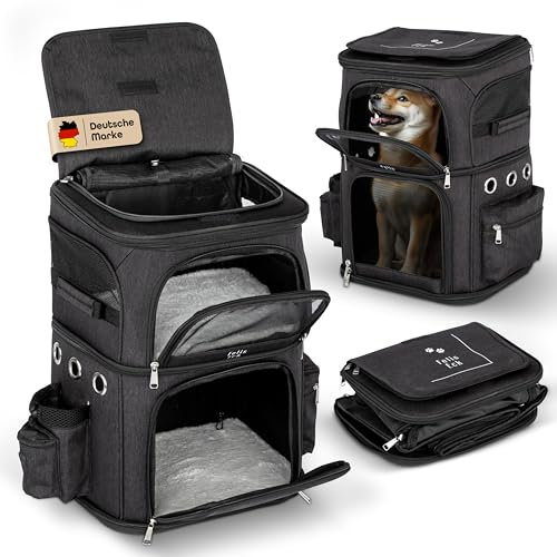 Felis Eck® Tiertransport Rucksack – für 1 oder 2 Haustiere – 56x35x26cm - herausnehmbare Trennung - bis 12kg Hunderucksack Katzenrucksack Hundetasche Hunde Wanderrucksack Katzentransporttasche