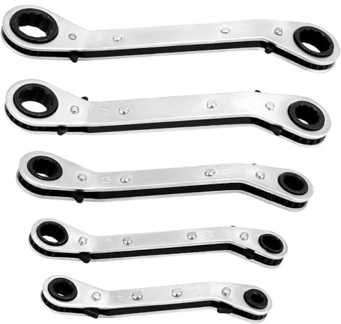 QWORK® 5Pcs Offset Reversible Double Ring Ratchet Spanner Set, 6mm-21mm Metric